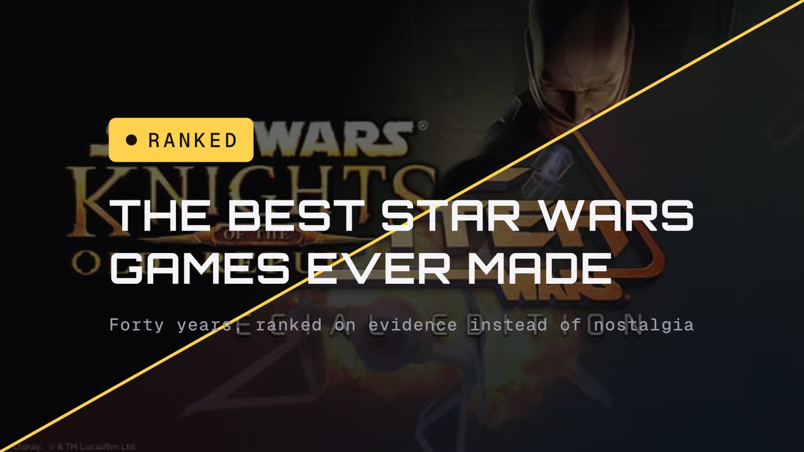 The best Star Wars games ever made, ranked, over KOTOR and TIE Fighter cover art