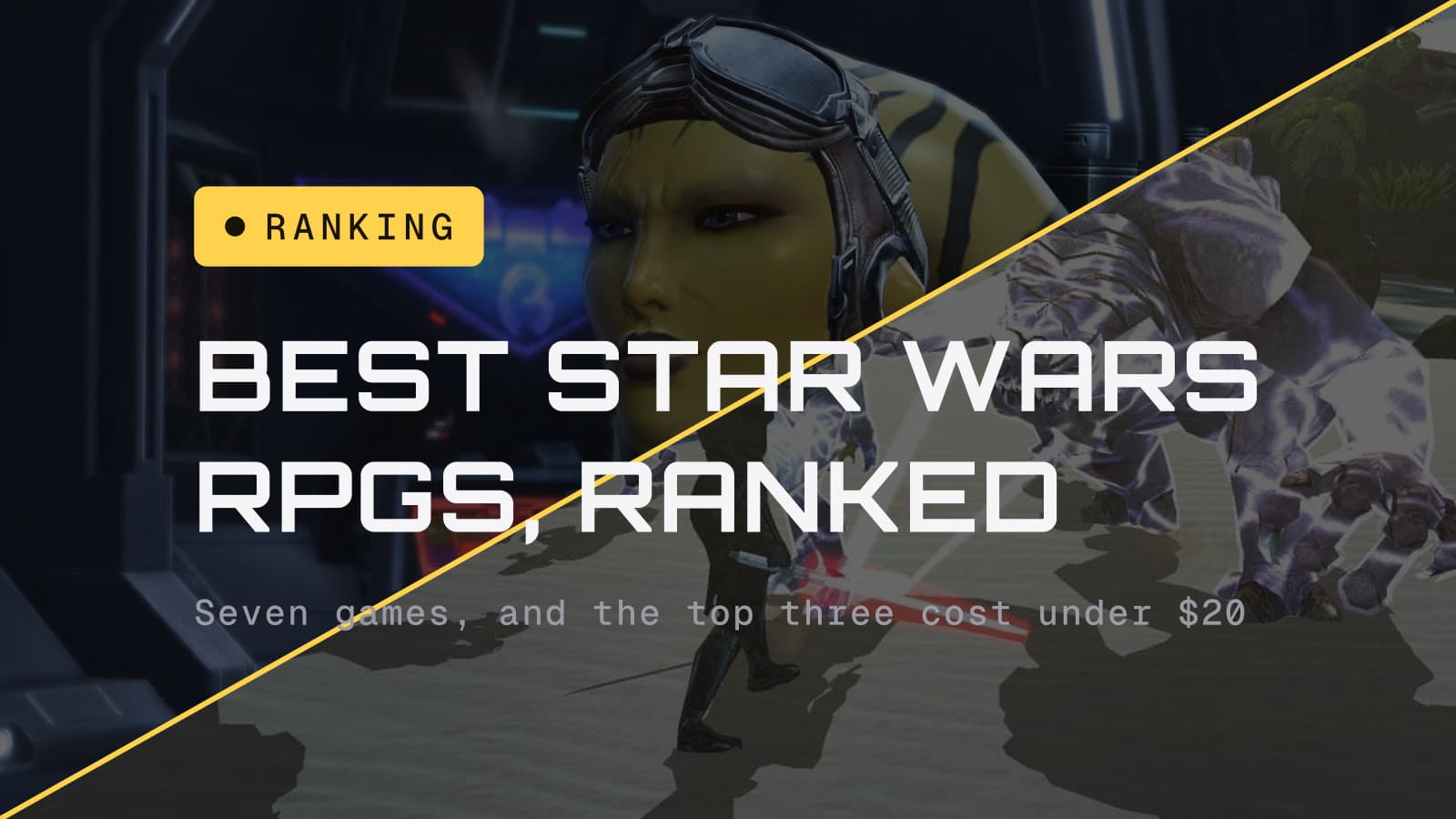 Best Star Wars RPGs, ranked, over a diagonal split of The Old Republic and Knights of the Old Republic