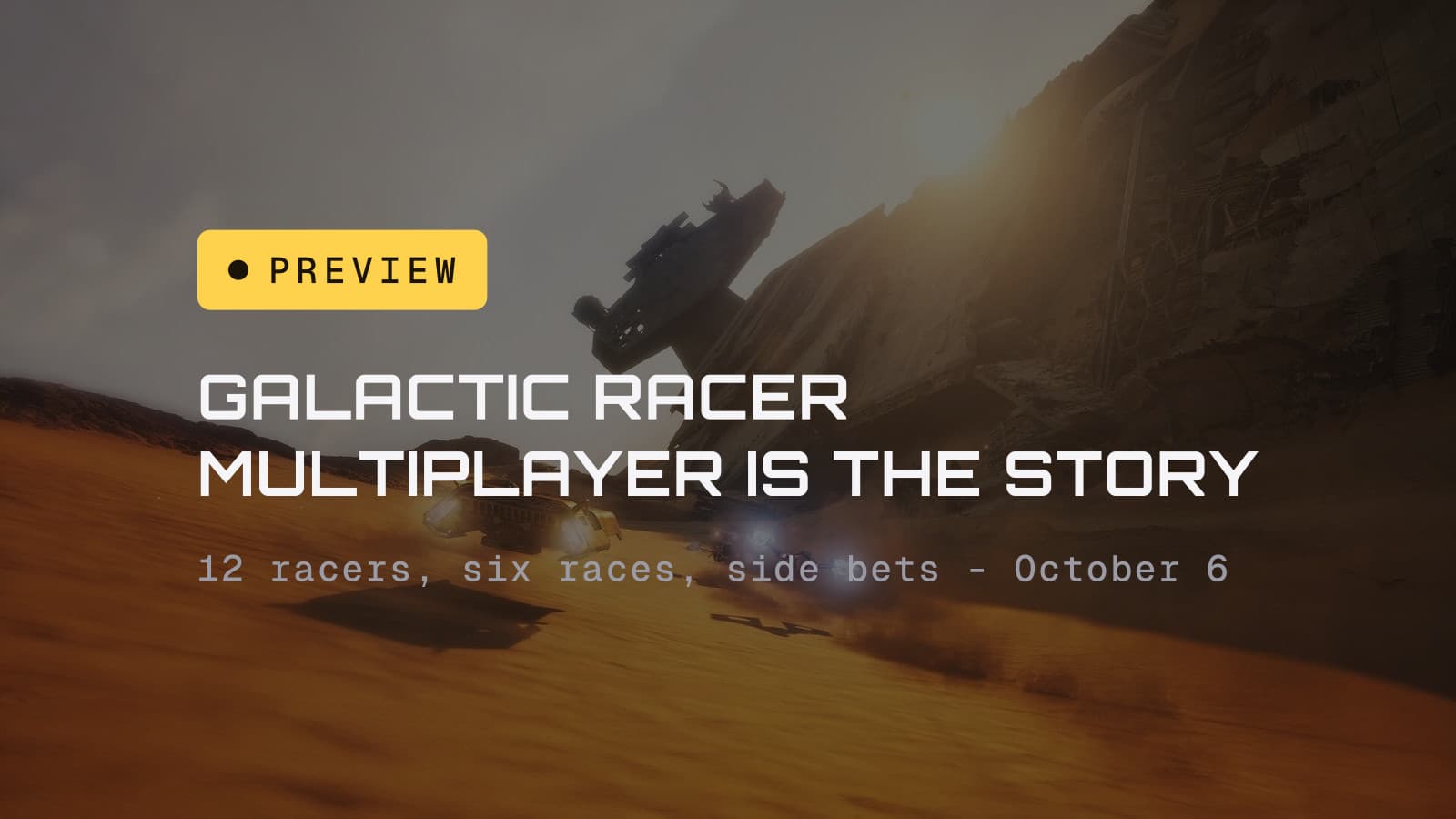 Galactic Racer speeders racing past a crashed Star Destroyer, under the headline: multiplayer is the story