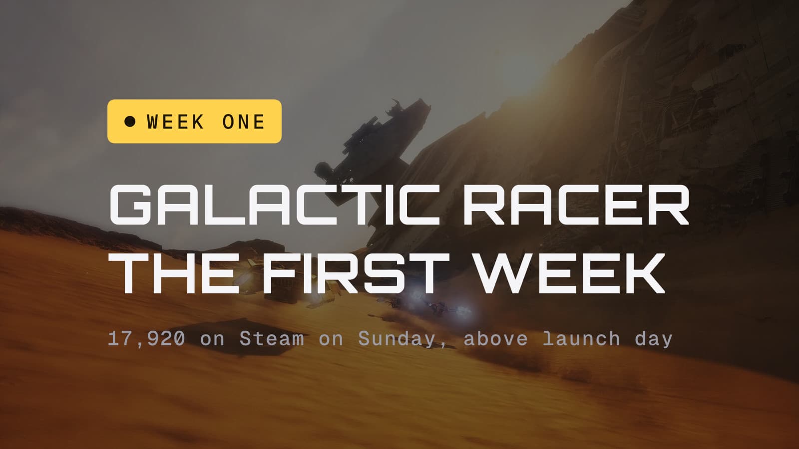 Week one chip and the headline Galactic Racer, the first week, over podracers crossing a desert at sunset