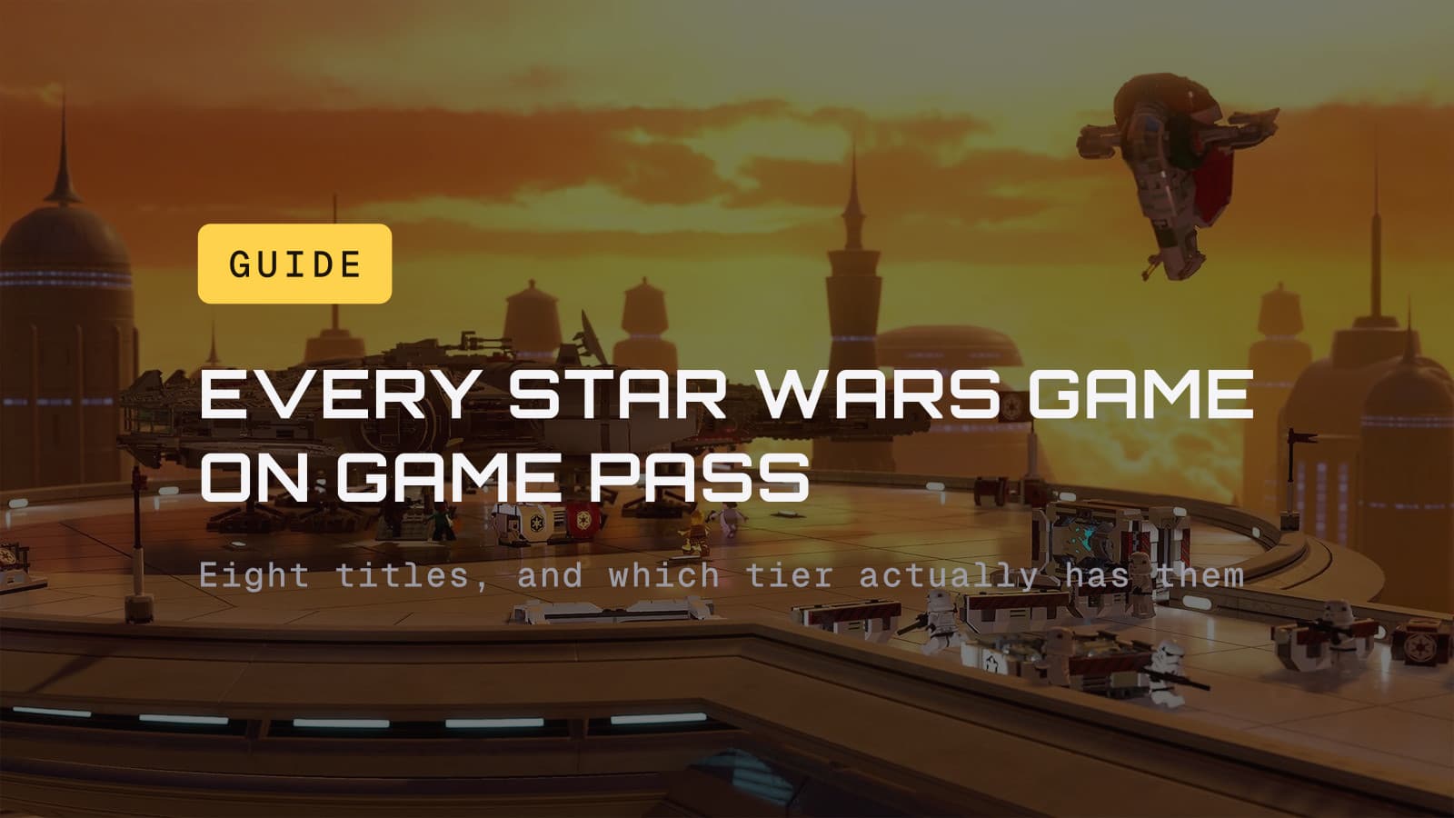 Every Star Wars game on Game Pass, over LEGO Star Wars: The Skywalker Saga gameplay