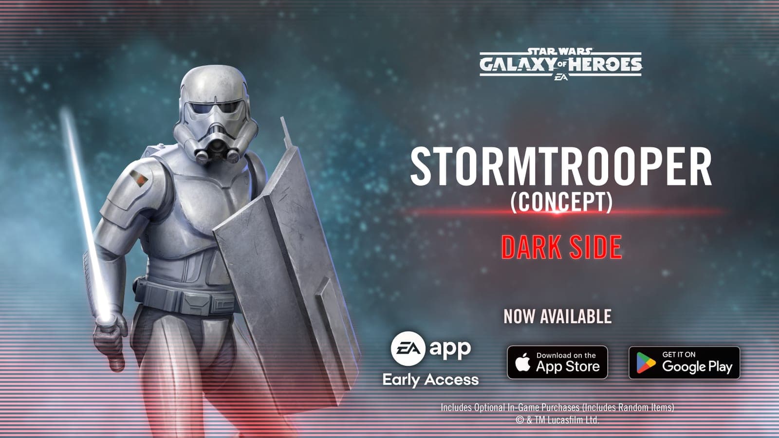 Official Stormtrooper (Concept) key art: a stormtrooper raising a shield and a lightsaber beside the character's name