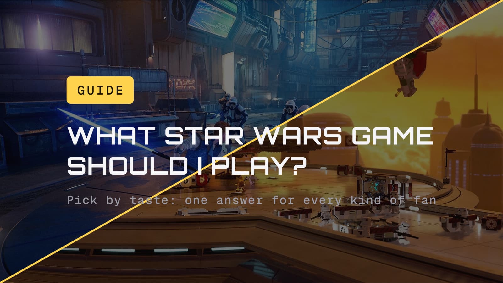What Star Wars game should I play? over a diagonal split of Jedi: Survivor and LEGO Star Wars: The Skywalker Saga